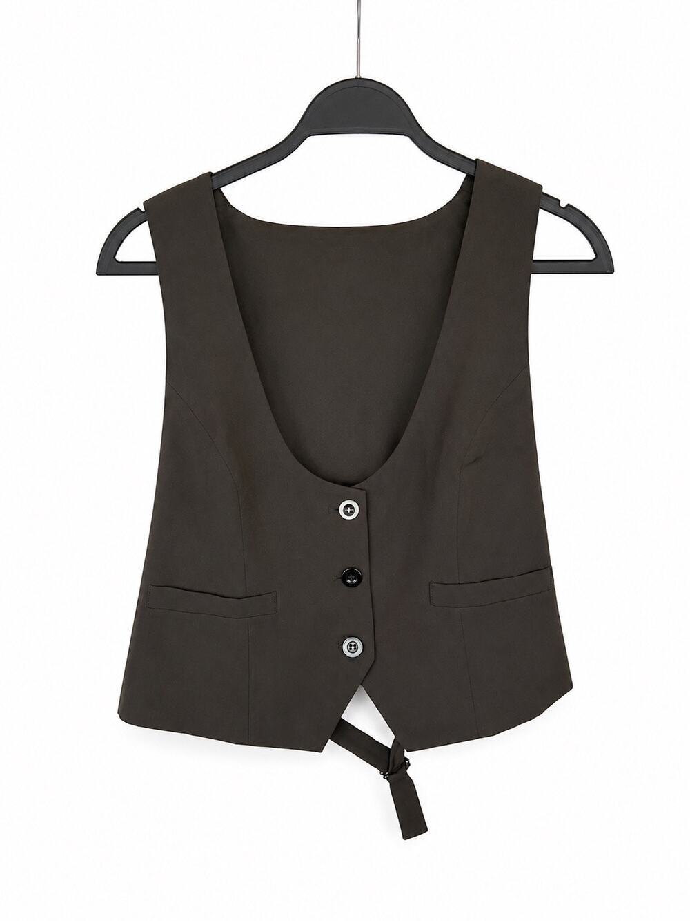 Black Tailored Vest XL Button Front Waistcoat Career Workwear Layering Top
